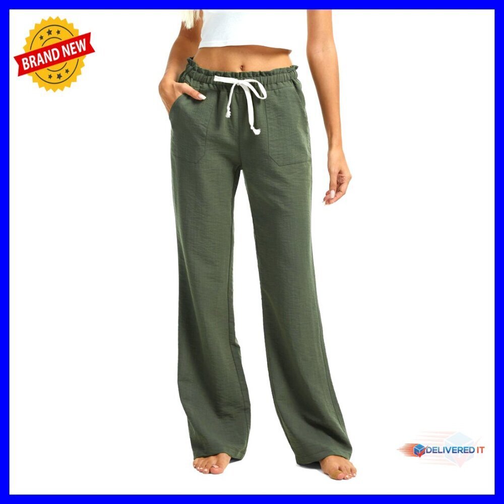 Tall Linen Pants 30-36 Inseam Drawstring Waist Flared Leg Casual Summer